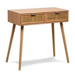 Nordlys 2-Drawer Wood And Natural Rattan Console Table Exotic Boho Living Room - thumbnail 2