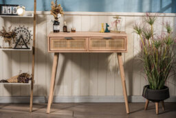 Nordlys 2-Drawer Wood And Natural Rattan Console Table Exotic Boho Living Room - thumbnail 9