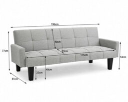 Home Detail Levine 3 Seater Tufted Fabric Clic-Clac With Black Legs Sofa Bed, Light Grey - thumbnail 2
