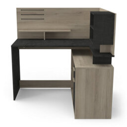 FurniComp LTD Furnicomp Jade 1 Door 1 Drawer Black And Oak L Shaped Corner Office Desk With Hutch - thumbnail 2