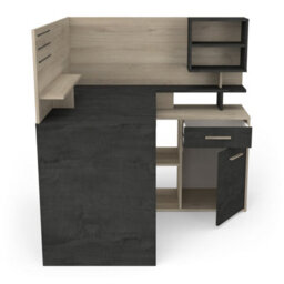 FurniComp LTD Furnicomp Jade 1 Door 1 Drawer Black And Oak L Shaped Corner Office Desk With Hutch - thumbnail 3