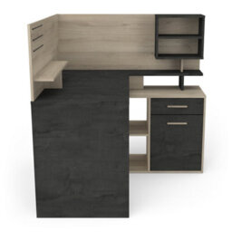 FurniComp LTD Furnicomp Jade 1 Door 1 Drawer Black And Oak L Shaped Corner Office Desk With Hutch - thumbnail 4