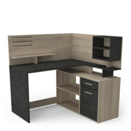 FurniComp LTD Furnicomp Jade 1 Door 1 Drawer Black And Oak L Shaped Corner Office Desk With Hutch