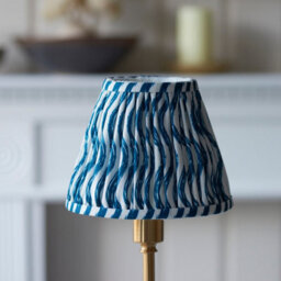Luminosa Lighting Luminosa Burley Rechargeable Brushed Aged Brass Plate Table Lamp With Marlin Blue Fabric Ripple Shade 16Cm Integrated Led - thumbnail 4