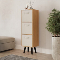 Urbn-Living Urbnliving 80Cm Height 3 Tier Beech Wooden Storage Bookcase Scandinavian Style Black Legs With Cream Inserts