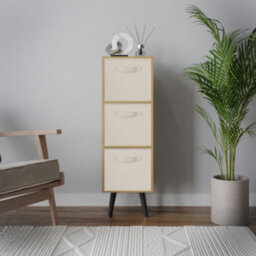 Urbn-Living Urbnliving 80Cm Height 3 Tier Beech Wooden Storage Bookcase Scandinavian Style Black Legs With Cream Inserts - thumbnail 3