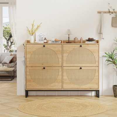 Ratten Design Storage Shoe Cabinet,shoe Cupboard,freestanding Shoe Organizer With 4 Flip Drawers And Metal Frame Feet - image 1