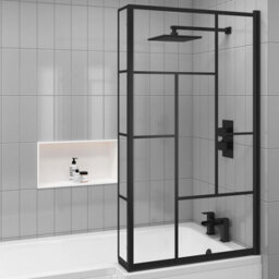 Royal Bathrooms Qubix 1600 X 850mm Acrylic Right Hand L-Shaped Shower Bathtub With Front Panel & Matt Black Abstract Grid Framed Screen - thumbnail 5