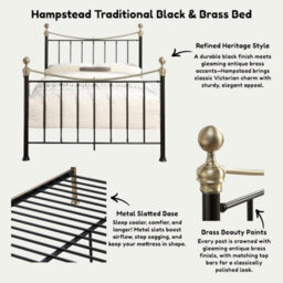 OAT Home Hampstead Traditional Black & Polished Brass Small Double Metal Bed Frame - thumbnail 8