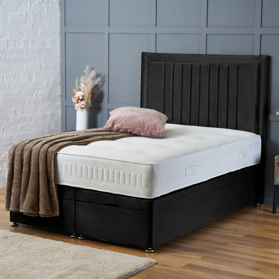 Bsspoke Solid Base Ottoman Divan Bed In Black Plush With 10Inch Orthopaedic Mattress 54Inch Headboard Available In All Sizes - image 1