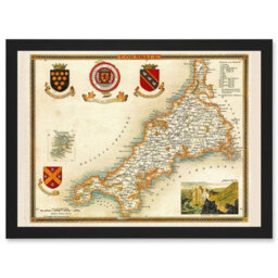 Artery8 Map Antique Moule 1850 Cornwall County England Uk Wall Art Print - A4 Size - thumbnail 1