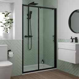Affine 1000mm Sliding Shower Door 6mm Glass Black Framed Modern Bathroom - thumbnail 1