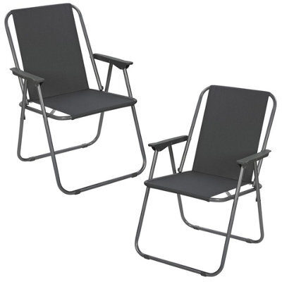 Urbn-Living Urbnliving 76Cm Height 2Pcs Grey Garden Patio Metal Folding Chairs Camping Beach Picnic Outdoor Seats - image 1