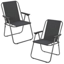 Urbn-Living Urbnliving 76Cm Height 2Pcs Grey Garden Patio Metal Folding Chairs Camping Beach Picnic Outdoor Seats