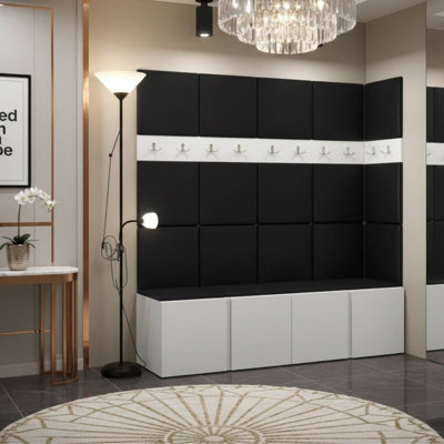 Orion Ii Hallway Set White Shoe Cabinet Hangers Black Eco Leather Panels - image 1