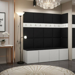 Orion Ii Hallway Set White Shoe Cabinet Hangers Black Eco Leather Panels