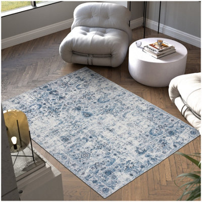 Tectake Vintage Rug Amara - Faded Design, Machine Washable, Short Pile & Non-Slip Underside 160 X 230 Cm - Blue