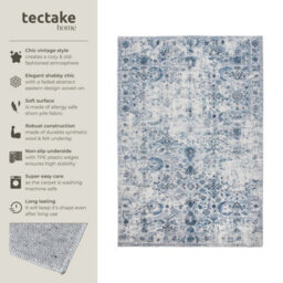 Tectake Vintage Rug Amara - Faded Design, Machine Washable, Short Pile & Non-Slip Underside 160 X 230 Cm - Blue - thumbnail 2
