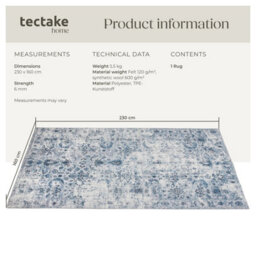 Tectake Vintage Rug Amara - Faded Design, Machine Washable, Short Pile & Non-Slip Underside 160 X 230 Cm - Blue - thumbnail 6