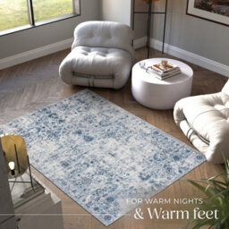 Tectake Vintage Rug Amara - Faded Design, Machine Washable, Short Pile & Non-Slip Underside 160 X 230 Cm - Blue - thumbnail 7