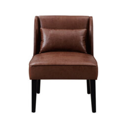 Teamson Home Lounge Accent Chair, Reading Armchair Seat In Faux-Leather With Pillow Back - Brown - 62 X 72 X 76 (Cm) - thumbnail 4
