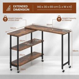 L-Shaped Mobile Rotating Corner Computer Desk Laptop Computer Pc Desk Home - thumbnail 2