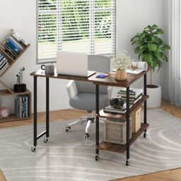 L-Shaped Mobile Rotating Corner Computer Desk Laptop Computer Pc Desk Home - thumbnail 3