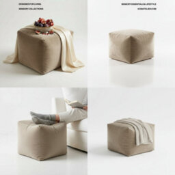 Kosi Atelier Kosiatelier Bean Bag Velvet Footstool Ottomona Cube Pouf Chair Pouffe, Polystyrene Beads Filled - Oyster, 35Cm X 35Cm X 35Cm - thumbnail 4