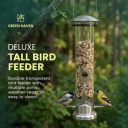 Green Haven Tall Bird Feeder 38.5Cm, Clear Tube, Multi-Port, Hanging Design - thumbnail 2