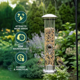 Green Haven Tall Bird Feeder 38.5Cm, Clear Tube, Multi-Port, Hanging Design - thumbnail 3