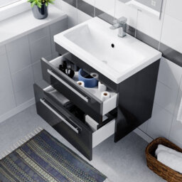Nes Home Nanuya 600mm Gloss Anthracite Wall Hung 2 Drawer Vanity Cabinet & Basin - thumbnail 4