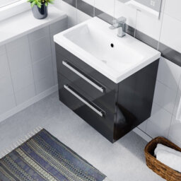 Nes Home Nanuya 600mm Gloss Anthracite Wall Hung 2 Drawer Vanity Cabinet & Basin - thumbnail 3