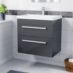 Nes Home Nanuya 600mm Gloss Anthracite Wall Hung 2 Drawer Vanity Cabinet & Basin - thumbnail 1
