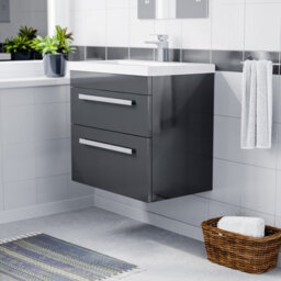 Nes Home Nanuya 600mm Gloss Anthracite Wall Hung 2 Drawer Vanity Cabinet & Basin - thumbnail 2