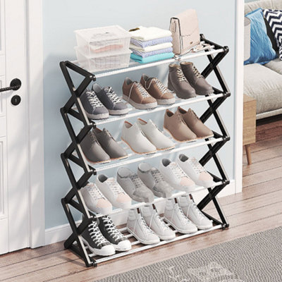 Darphe Black 5 Tier Foldable Metal Shoe Rack With X-Frame For 15 Pairs - image 1