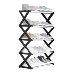 Darphe Black 5 Tier Foldable Metal Shoe Rack With X-Frame For 15 Pairs - thumbnail 3