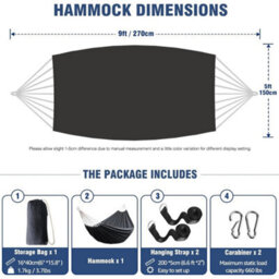 Hammock With Spreader Bars Camping Hammock Double Swing Hanging Bed - thumbnail 2