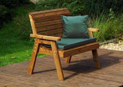 Charles Taylor Wooden Garden 2 Seater Bench Seat Armchair Green Cushion & Cover - image 1