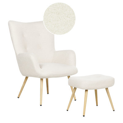 Beliani Wingback Chair Vejle With Footstool Boucle Off-White - image 1