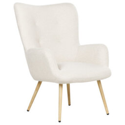 Beliani Wingback Chair Vejle With Footstool Boucle Off-White - thumbnail 4