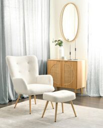 Beliani Wingback Chair Vejle With Footstool Boucle Off-White - thumbnail 2
