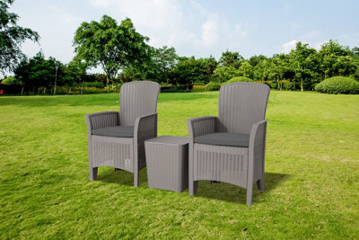 Homeology Ophelia 3-Piece Rattan Garden Furniture High Back Armchair Set With Side Table In Grey - image 1