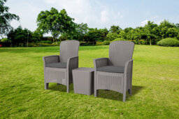 Homeology Ophelia 3-Piece Rattan Garden Furniture High Back Armchair Set With Side Table In Grey - thumbnail 1