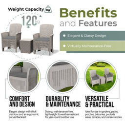 Homeology Ophelia 3-Piece Rattan Garden Furniture High Back Armchair Set With Side Table In Grey - thumbnail 2