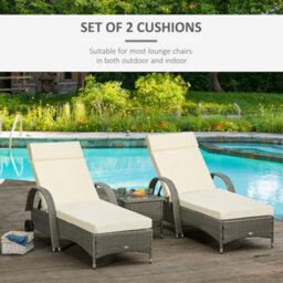 Outsunny Set Of 2 Lounger Cushions Only Deep Seat Patio Cushions White - thumbnail 3