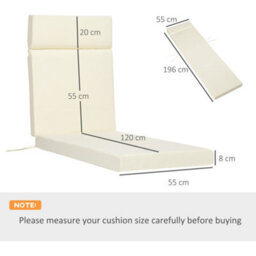 Outsunny Set Of 2 Lounger Cushions Only Deep Seat Patio Cushions White - thumbnail 2
