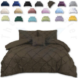 TheWhiteWater Limited Pintuck Duvet Cover Set + Matching Pillowcases, Hand Stitches Quilt Bedding Set - Chocolate Brown - thumbnail 1
