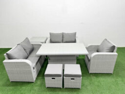 Fimous High Back Poly Rattan Garden Furniture Set Reclining Chair Loveseat Sofa Indoor Outdoor Set 2 Stool Side Table - thumbnail 1