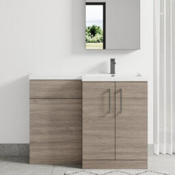 Balterley Right-Hand Bathroom Vanity And Wc Unit Combination With Basin - 1100mm - Woodgrain Mid Oak With Brushed Pewter Handles - thumbnail 2