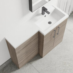 Balterley Right-Hand Bathroom Vanity And Wc Unit Combination With Basin - 1100mm - Woodgrain Mid Oak With Brushed Pewter Handles - thumbnail 3